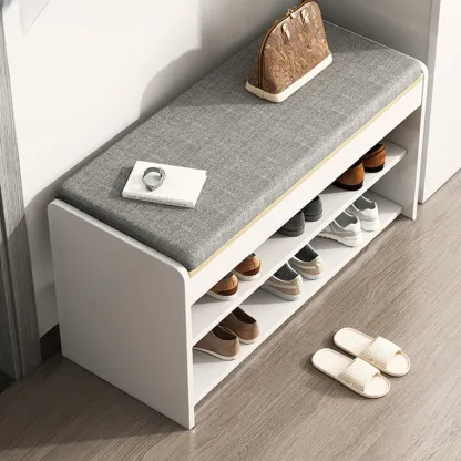 Brown Wood Shoe Storage Bench with Flip-Up Storage Image - 13