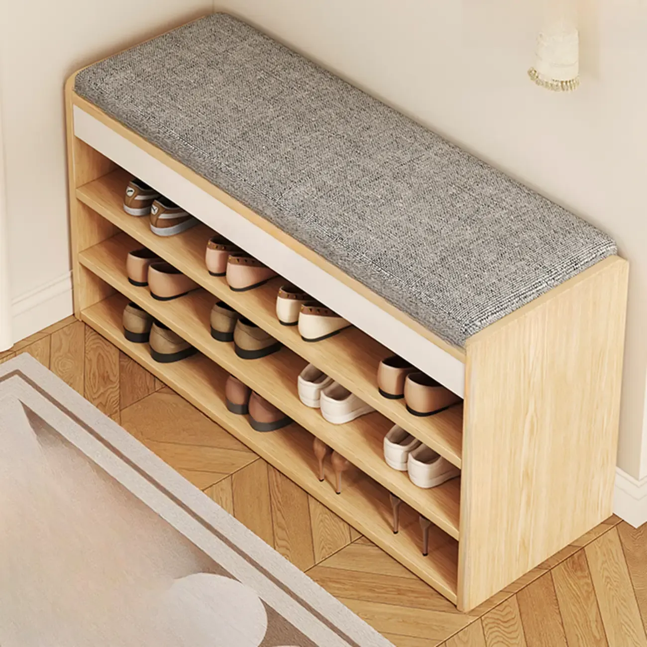 Brown Wood Shoe Storage Bench with Flip-Up Storage Image - 14