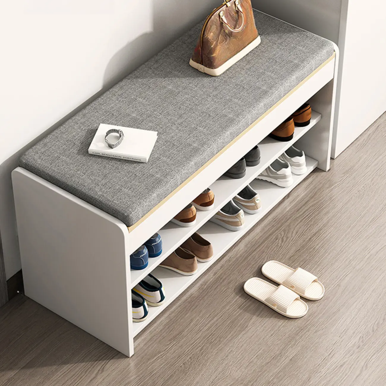 Brown Wood Shoe Storage Bench with Flip-Up Storage Image - 15 | homeyfad