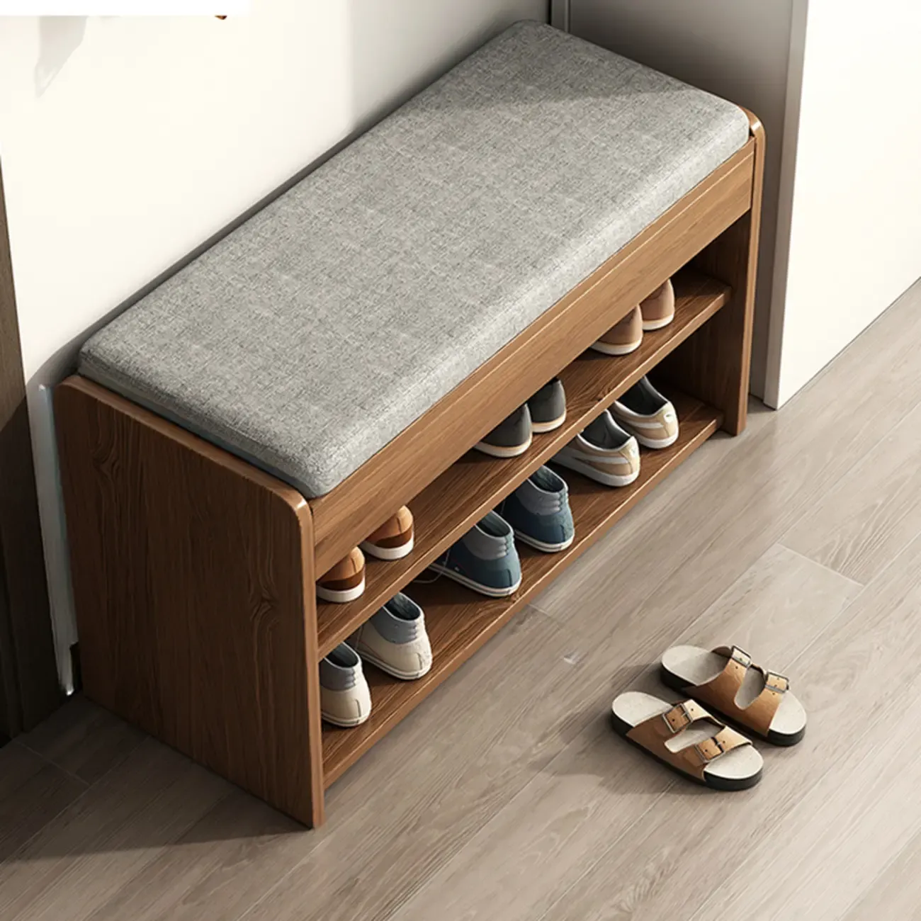 Brown Wood Shoe Storage Bench with Flip-Up Storage Image - 16