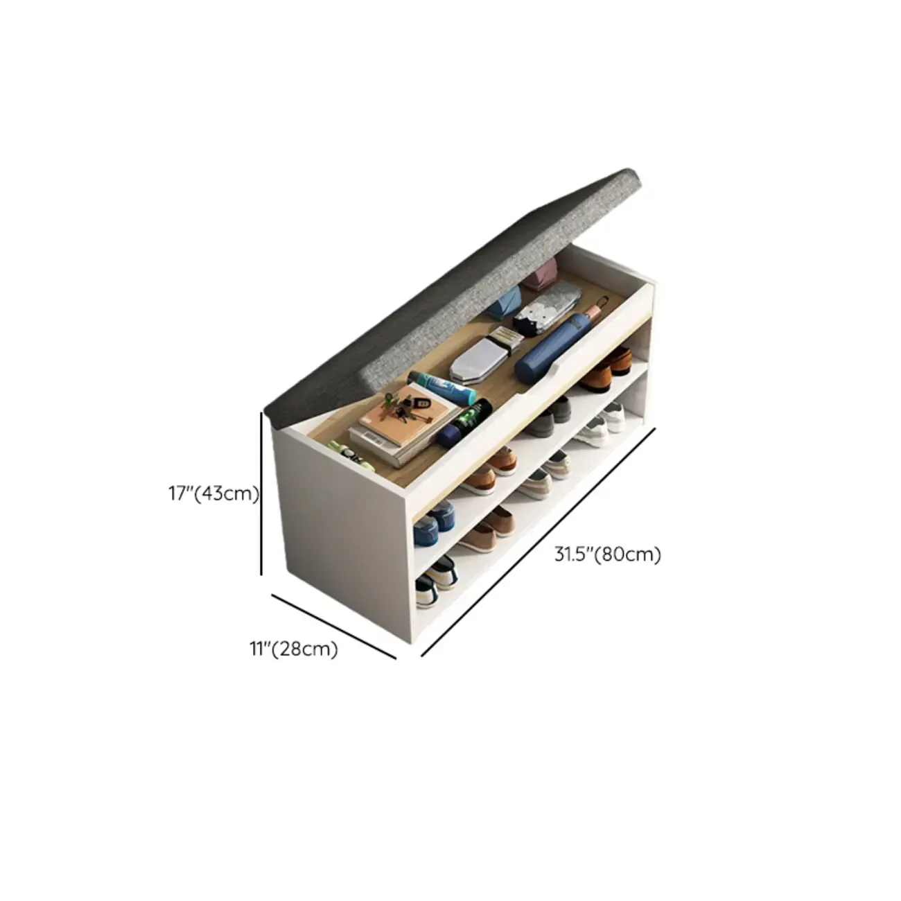 Brown Wood Shoe Storage Bench with Flip-Up Storage Image - 28