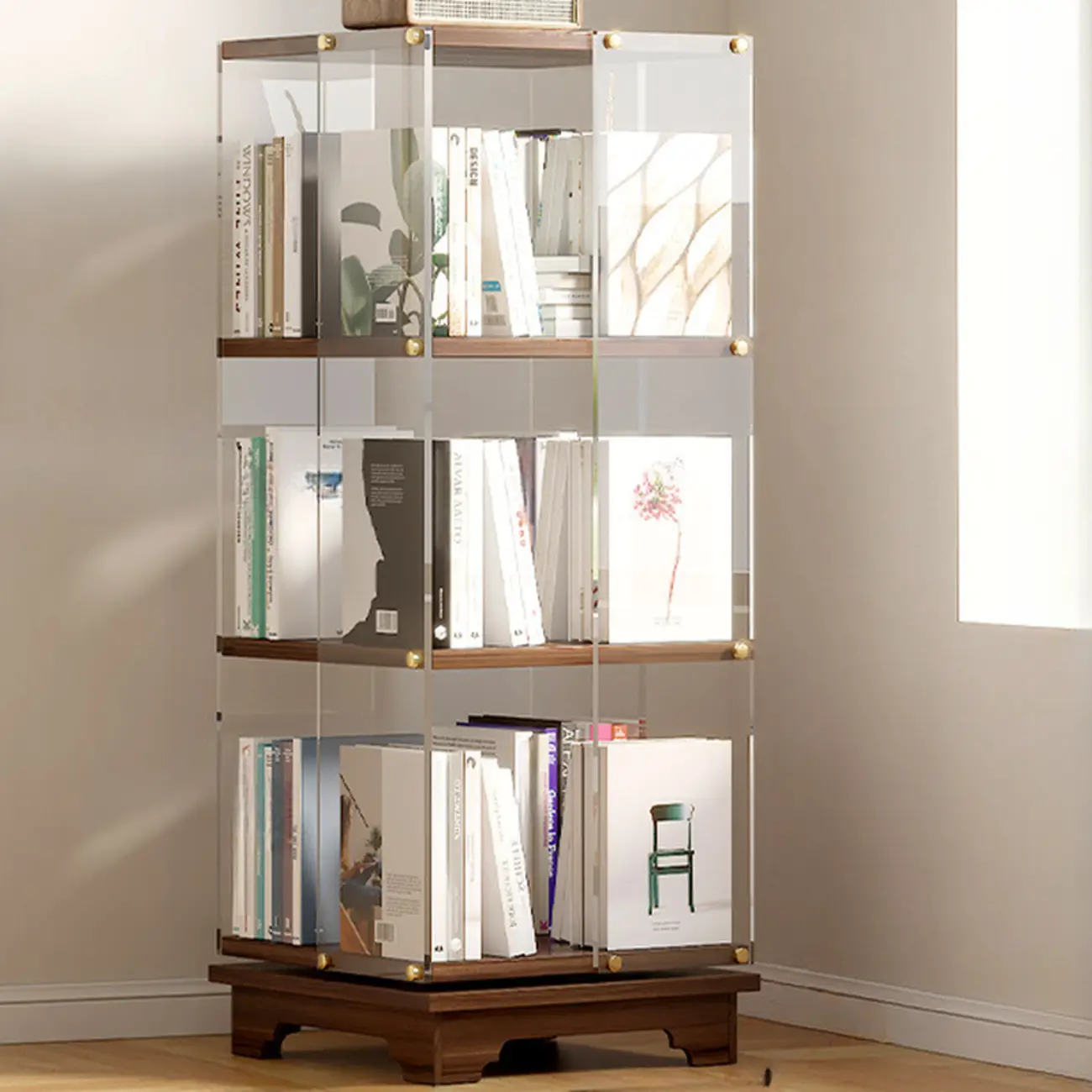 Art Deco Square Timber Shelf Glass Panel Swivel Chest Image - 5 | homeyfad