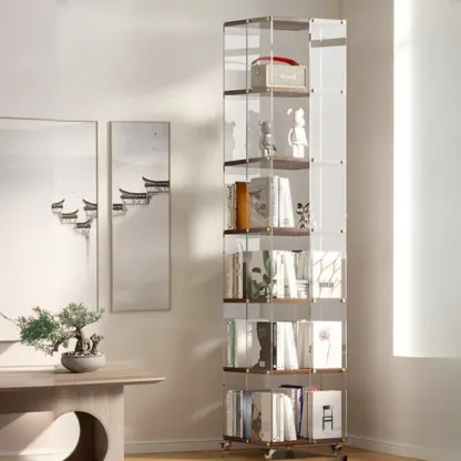 Art Deco Square Timber Shelf Glass Panel Swivel Chest Image - 7