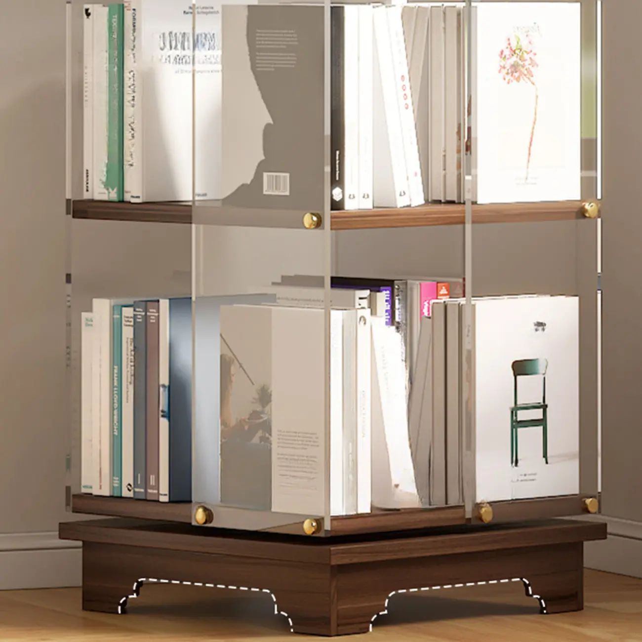 Art Deco Square Timber Shelf Glass Panel Swivel Chest Image - 10 | homeyfad