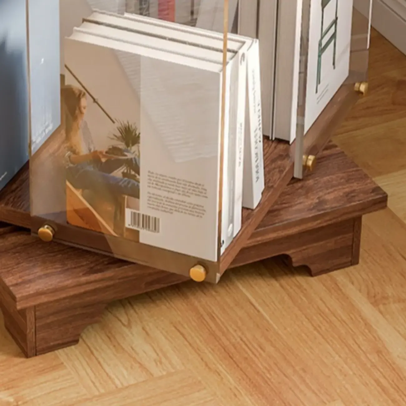 Art Deco Square Timber Shelf Glass Panel Swivel Chest Image - 11