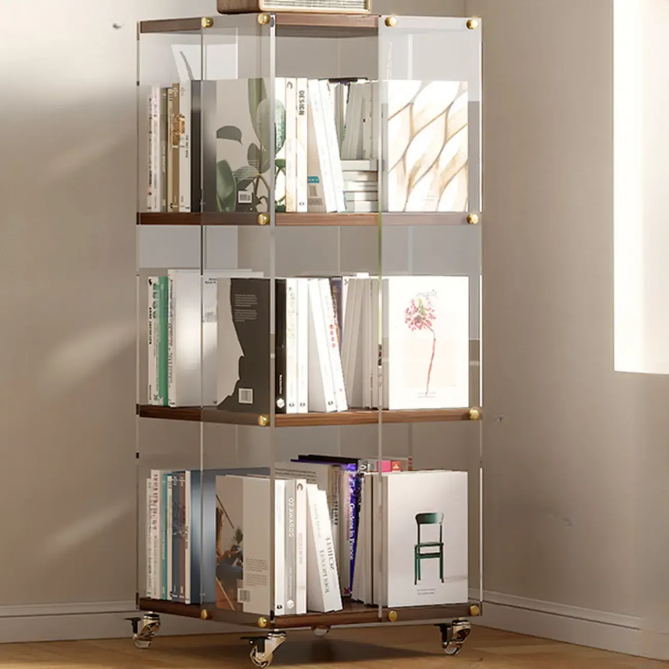 Art Deco Square Timber Shelf Glass Panel Swivel Chest Image - 12