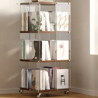 Art Deco Square Timber Shelf Glass Panel Swivel Chest Image - 12