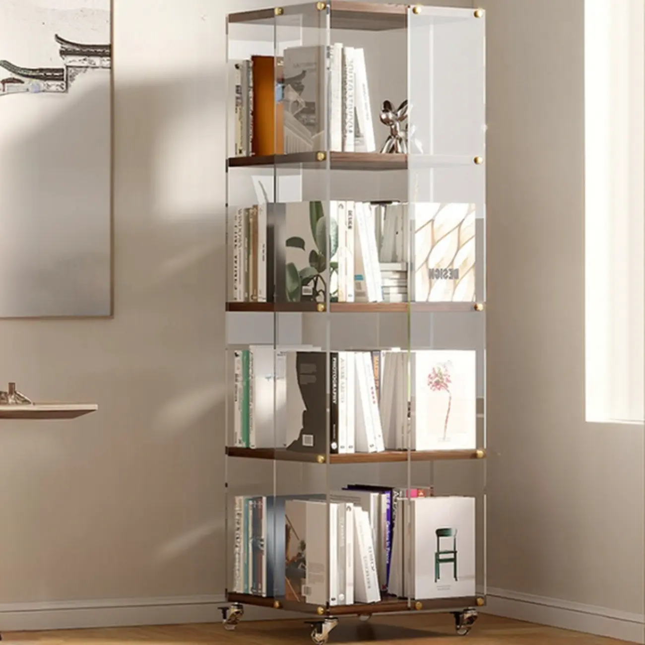 Art Deco Square Timber Shelf Glass Panel Swivel Chest Image - 14 | homeyfad