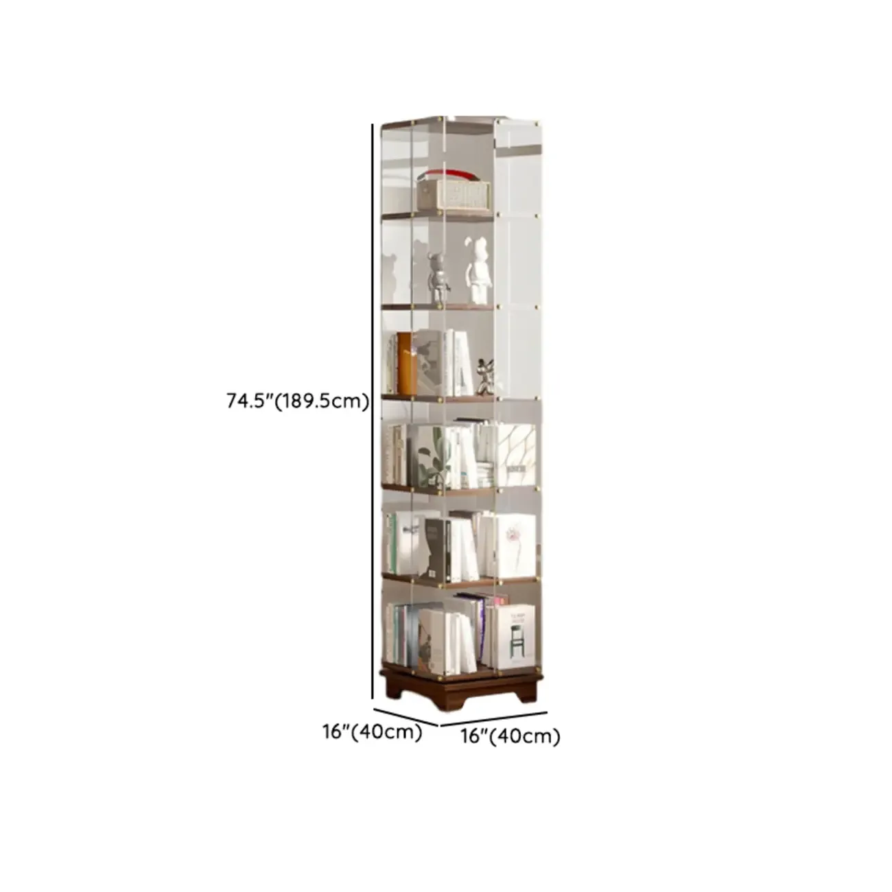 Art Deco Square Timber Shelf Glass Panel Swivel Chest #size