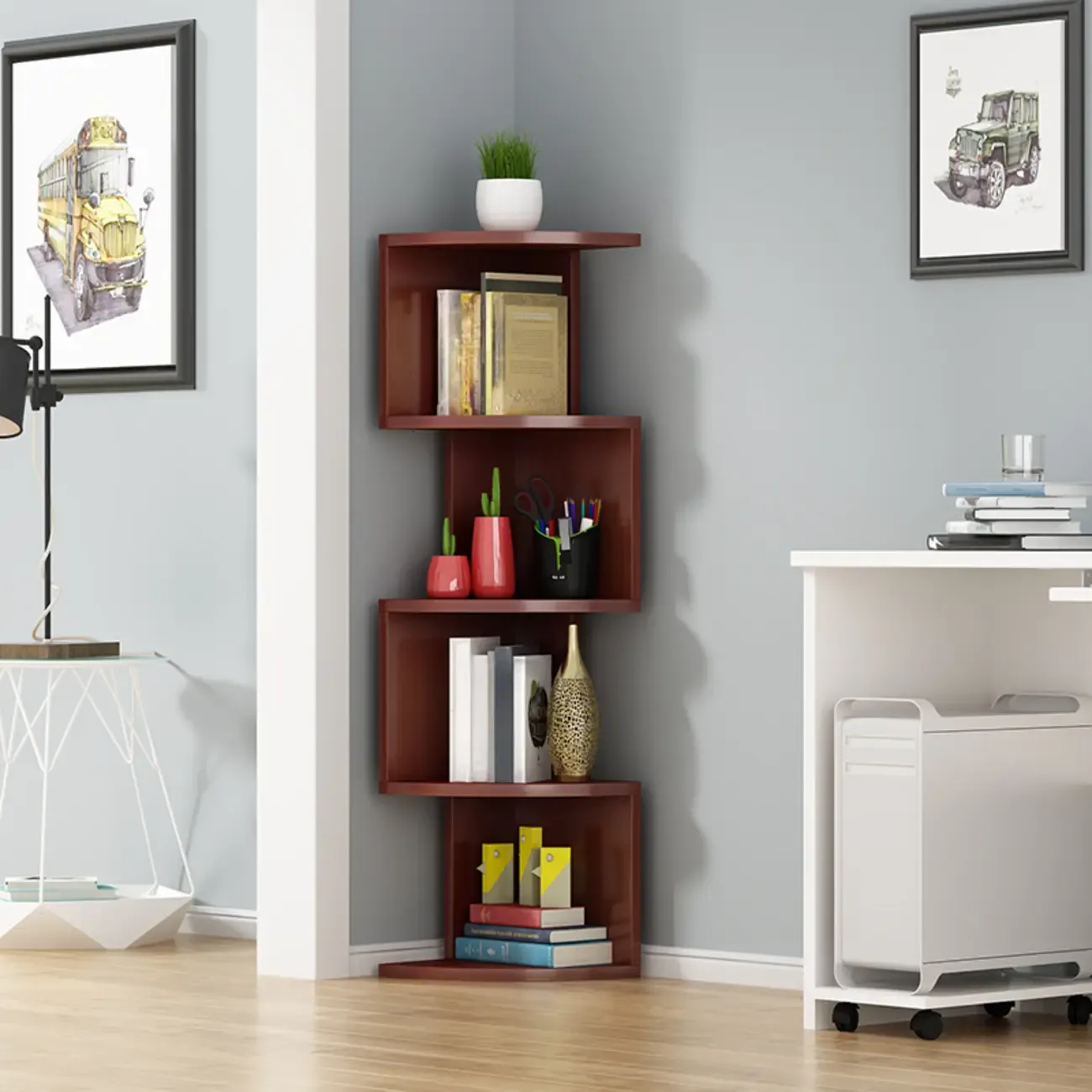 Modern Black White Wooden Living Room Corner Cabinet | HomeyFad