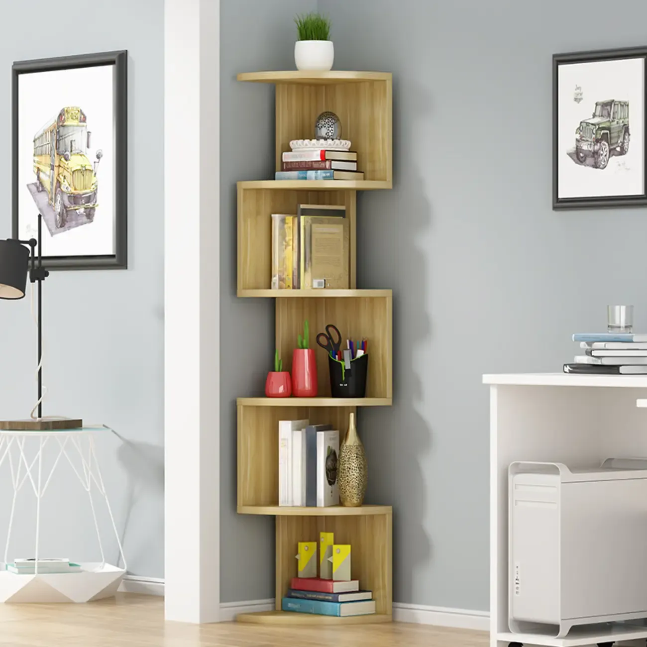 Modern Black White Wooden Living Room Corner Cabinet Image - 4