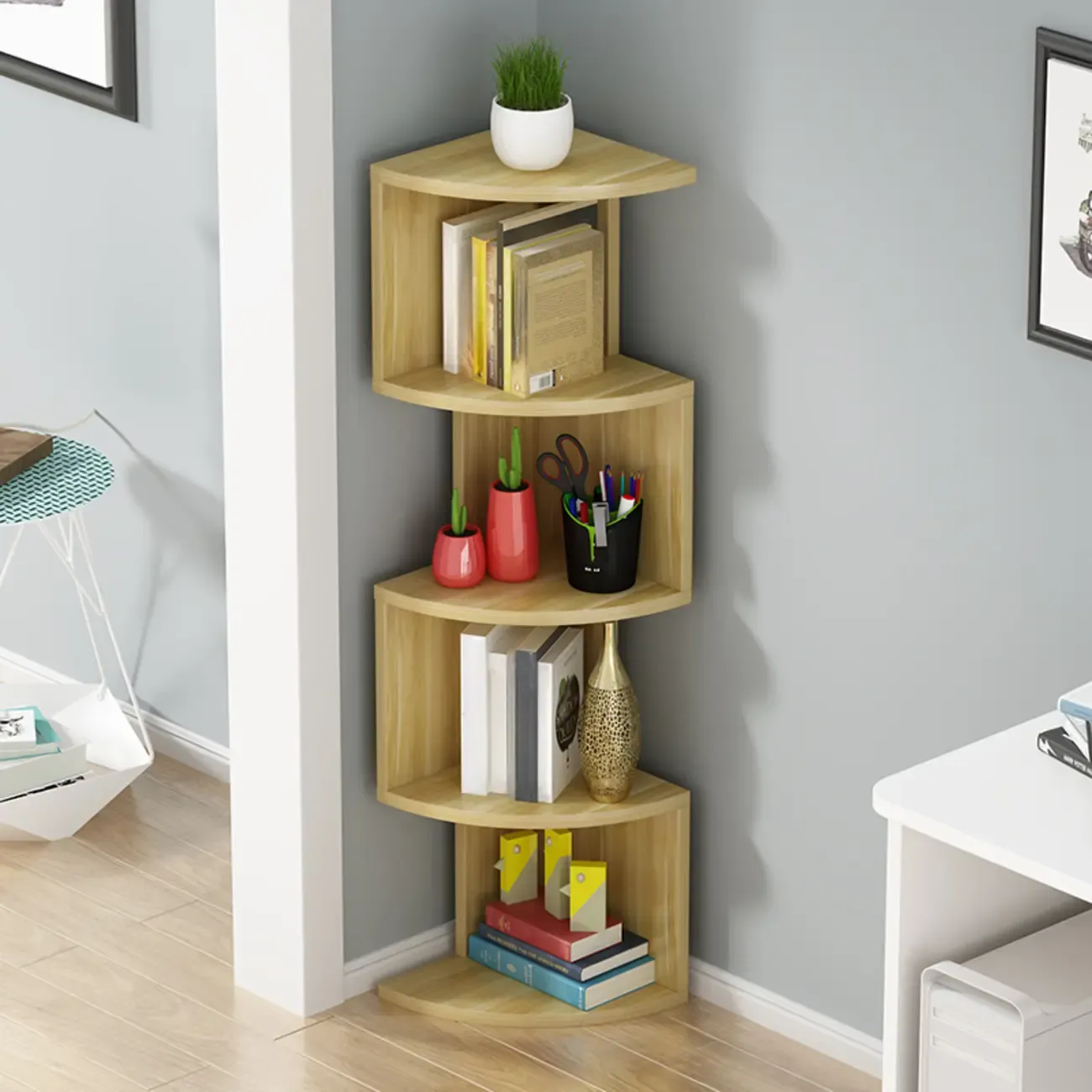 Modern Black White Wooden Living Room Corner Cabinet Image - 5