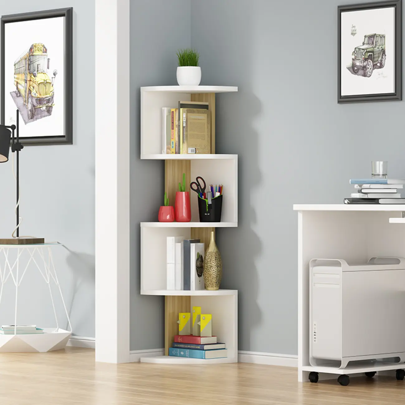 Modern Black White Wooden Living Room Corner Cabinet Image - 7 | homeyfad