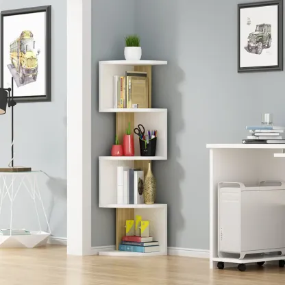 Modern Black White Wooden Living Room Corner Cabinet Image - 7