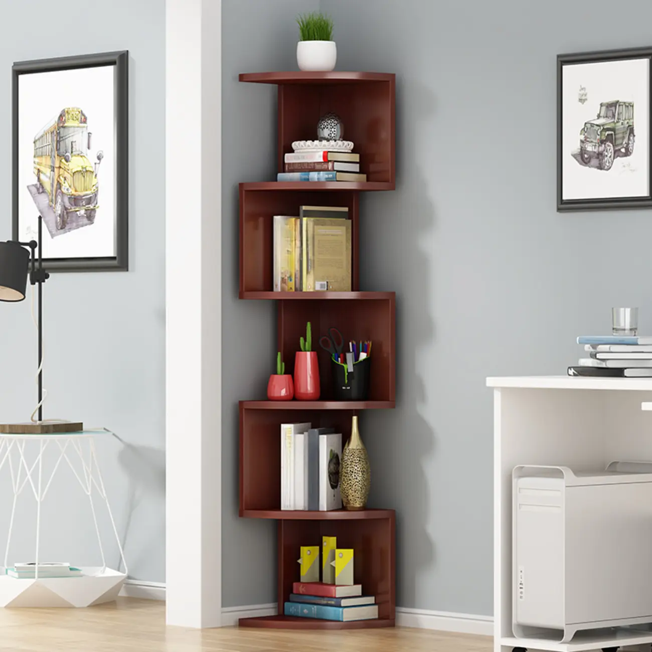 Modern Black White Wooden Living Room Corner Cabinet Image - 8 | homeyfad