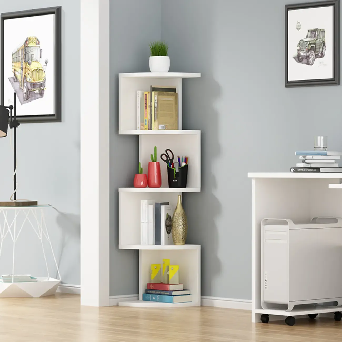 Modern Black White Wooden Living Room Corner Cabinet Image - 9