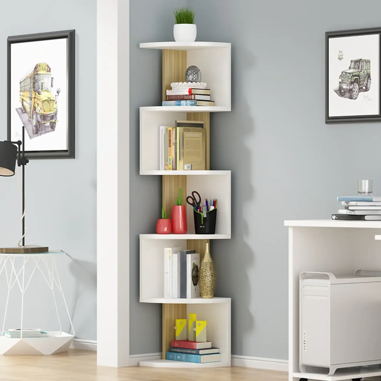 Modern Black White Wooden Living Room Corner Cabinet Image - 10