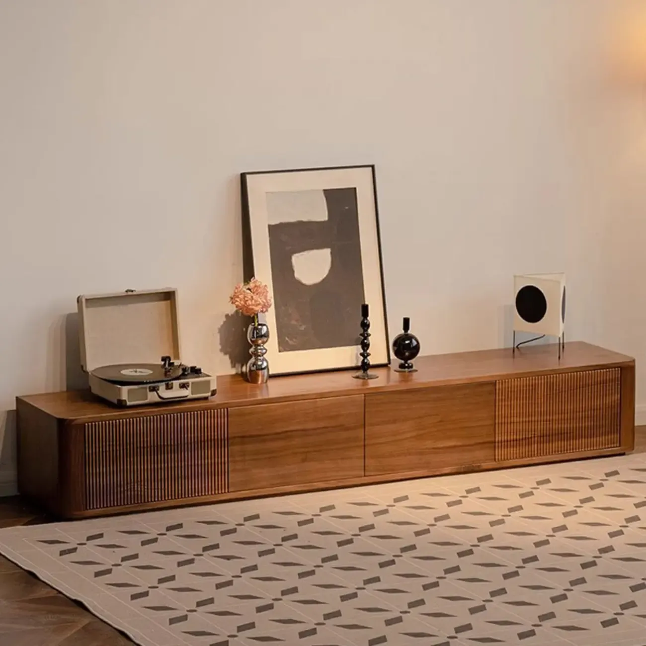 Mid-Century Modern Wooden TV Stand with Storage Image - 1