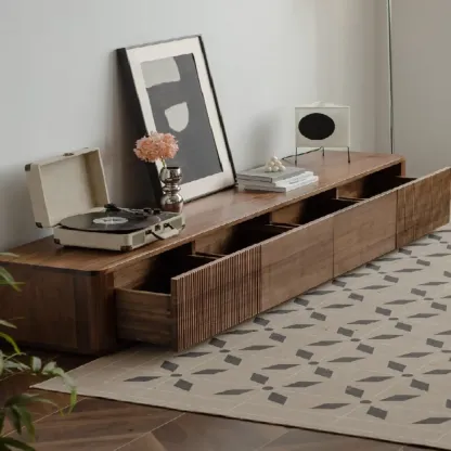 Mid-Century Modern Wooden TV Stand with Storage Image - 2