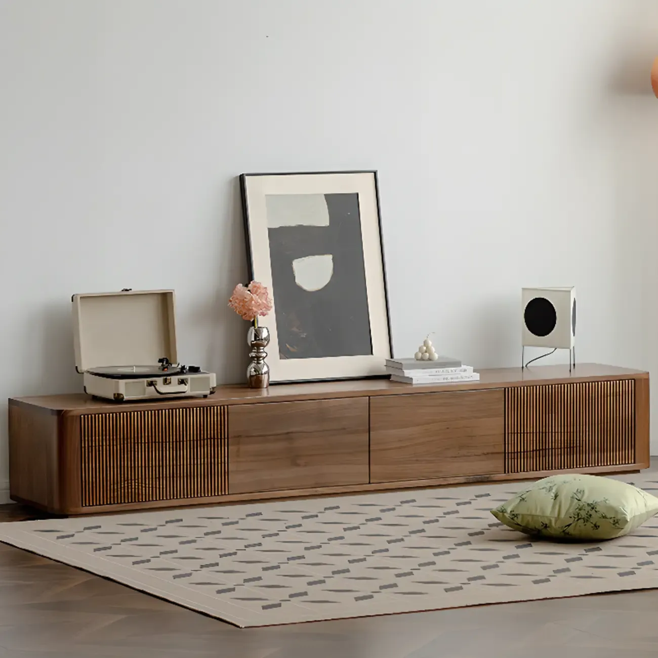 Mid-Century Modern Wooden TV Stand with Storage Image - 3