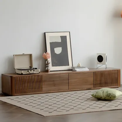 Mid-Century Modern Wooden TV Stand with Storage Image - 3