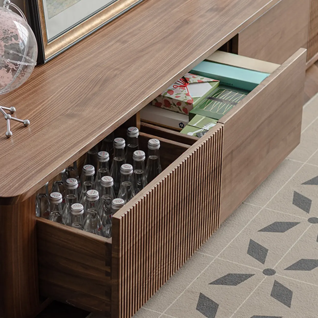 Mid-Century Modern Wooden TV Stand with Storage Image - 7 | homeyfad