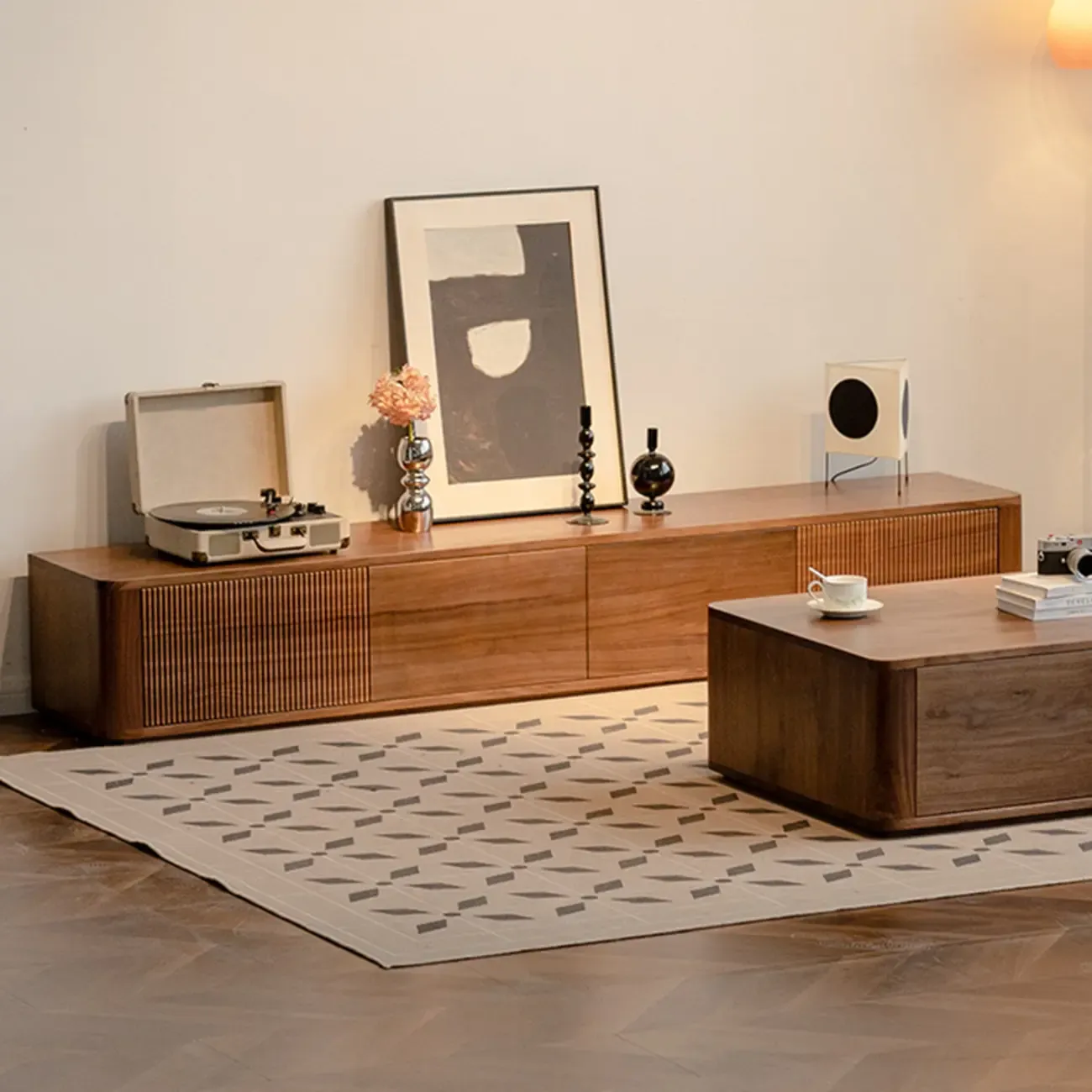 Mid-Century Modern Wooden TV Stand with Storage Image - 9