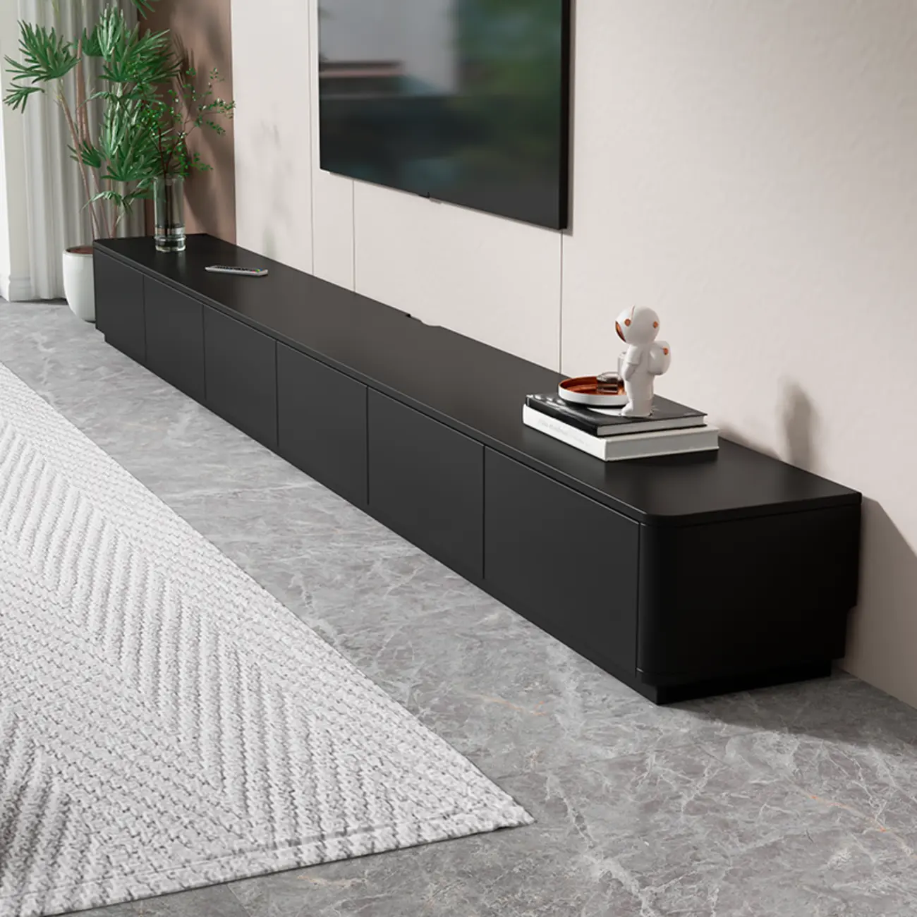 Black Rectangle Wood TV Stand with Cable Management Image - 1 | homeyfad