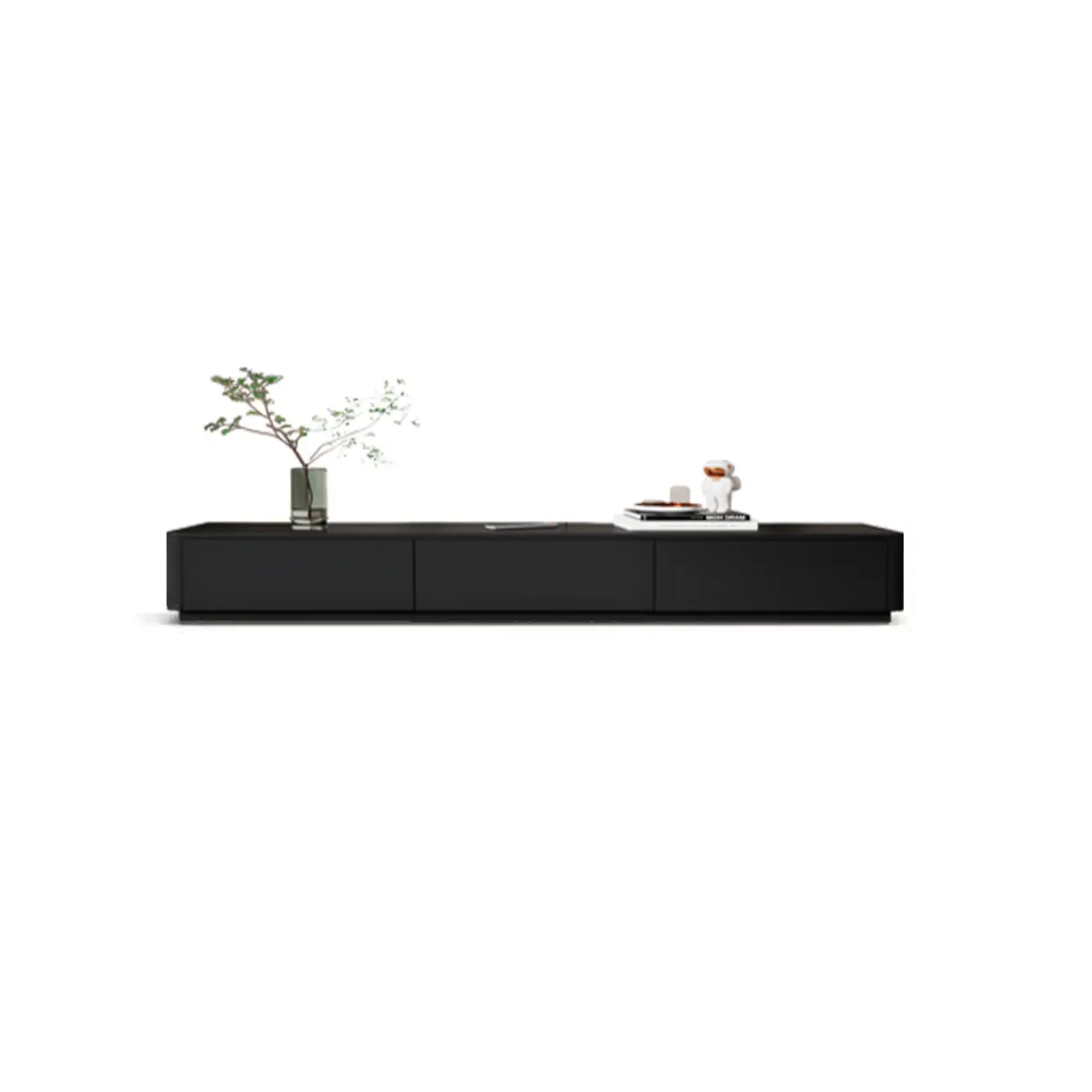 Black Rectangle Wood TV Stand with Cable Management Image - 3 | homeyfad