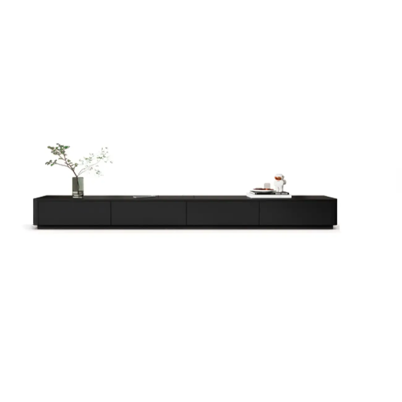 Black Rectangle Wood TV Stand with Cable Management Image - 4