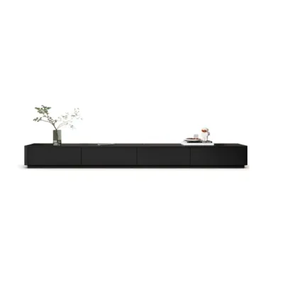 Black Rectangle Wood TV Stand with Cable Management Image - 4