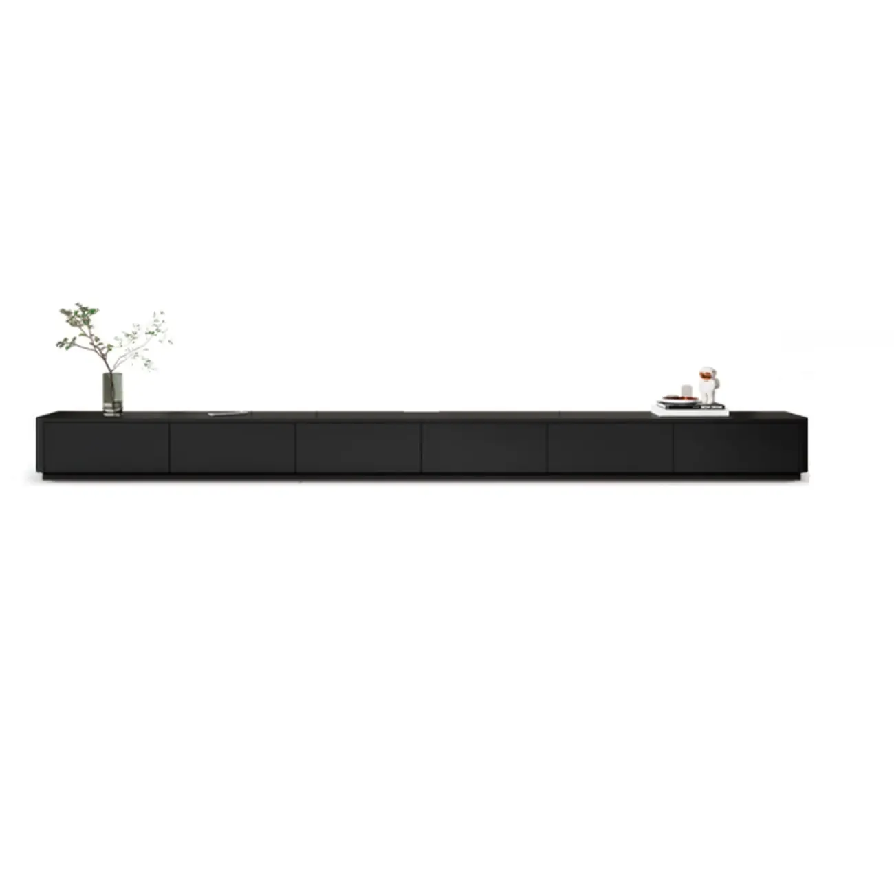 Black Rectangle Wood TV Stand with Cable Management Image - 5