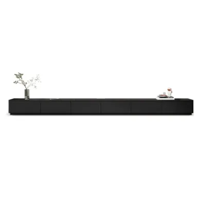 Black Rectangle Wood TV Stand with Cable Management Image - 5