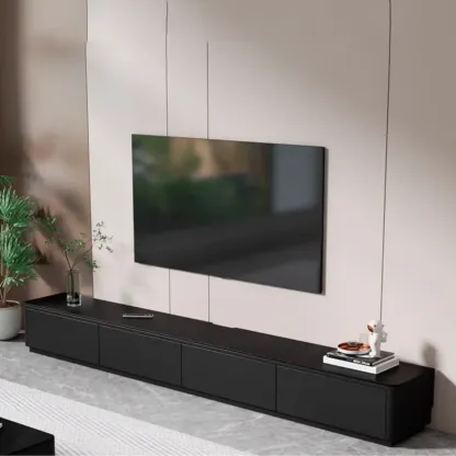 Black Rectangle Wood TV Stand with Cable Management Image - 7