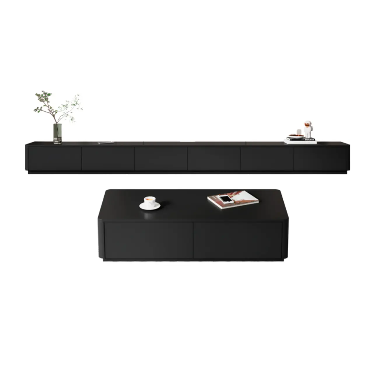 Black Rectangle Wood TV Stand with Cable Management Image - 8 | homeyfad