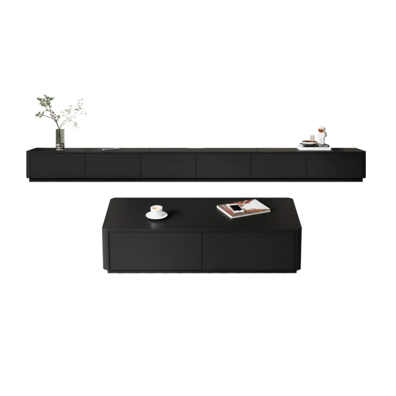 Black Rectangle Wood TV Stand with Cable Management Image - 8