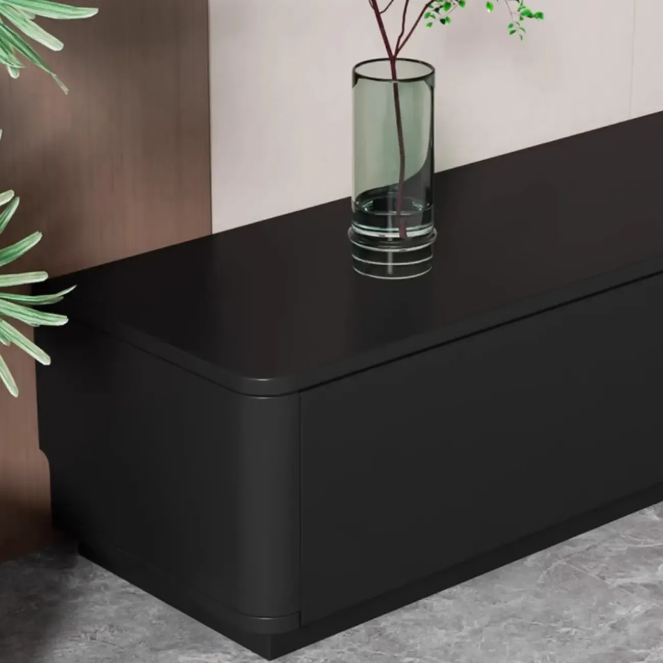 Black Rectangle Wood TV Stand with Cable Management Image - 10