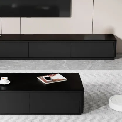 Black Rectangle Wood TV Stand with Cable Management Image - 11