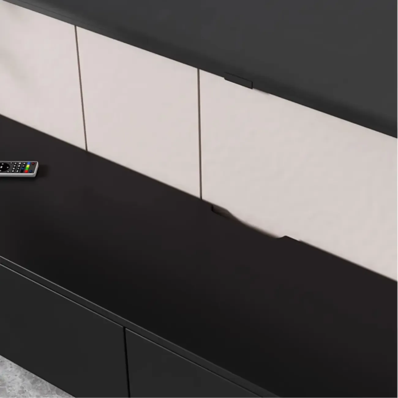 Black Rectangle Wood TV Stand with Cable Management Image - 13