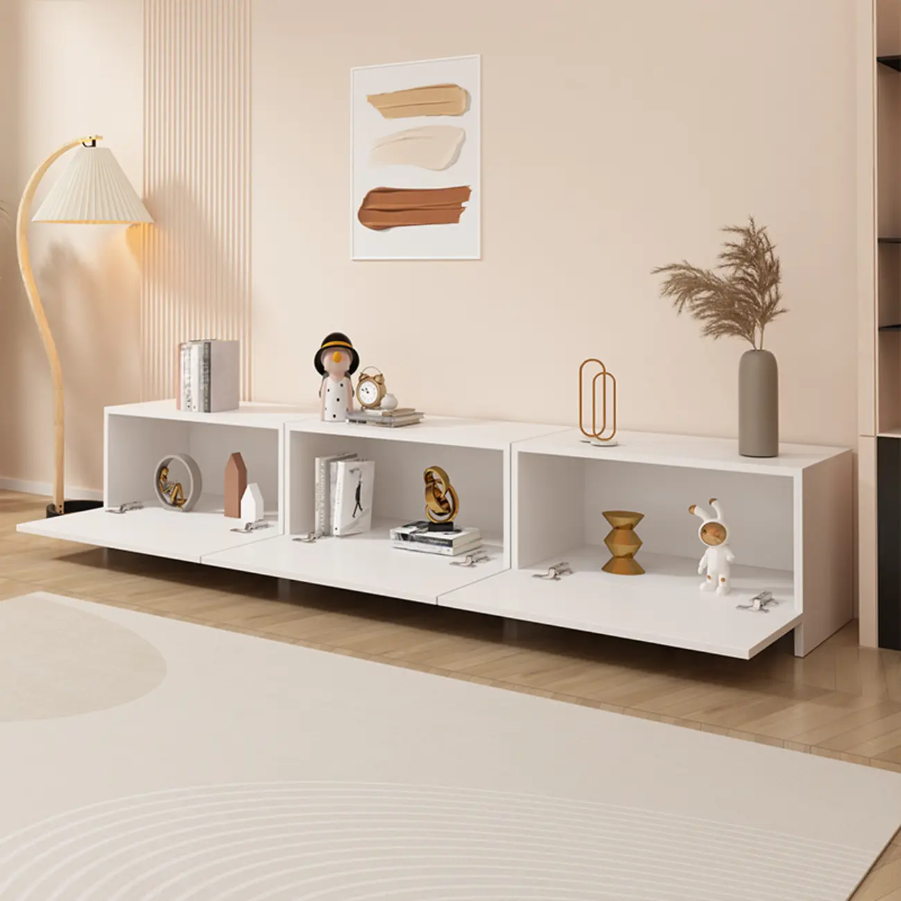 Minimalist Black Wooden Long TV Stand with Cabinets Image - 16 | homeyfad