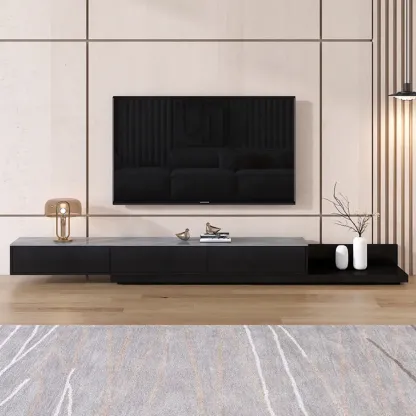 71" Walnut-Black Modern Stone TV Console with Drawers Image - 13