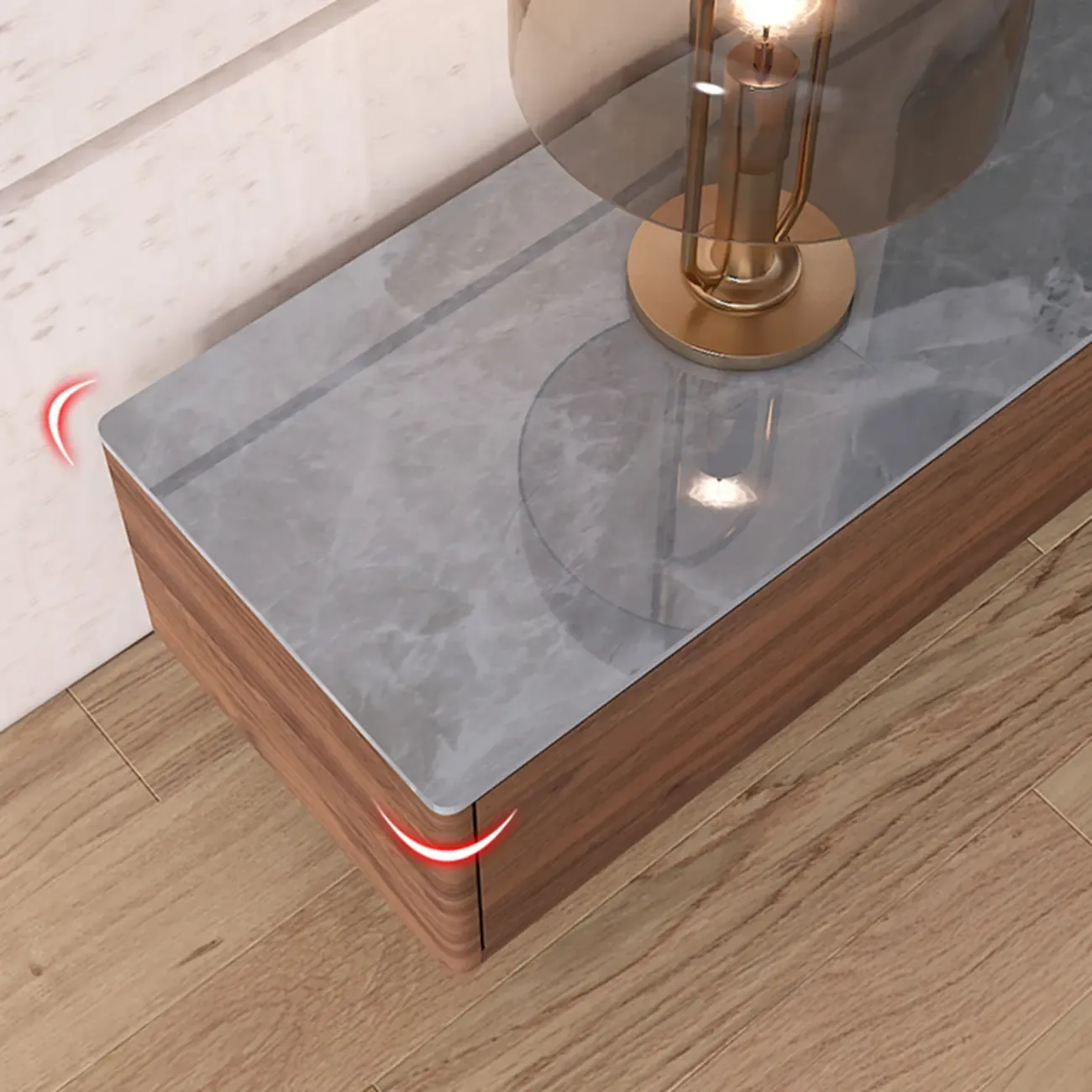 71" Walnut-Black Modern Stone TV Console with Drawers Image - 16