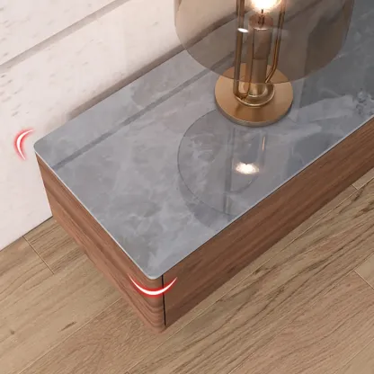 71" Walnut-Black Modern Stone TV Console with Drawers Image - 16