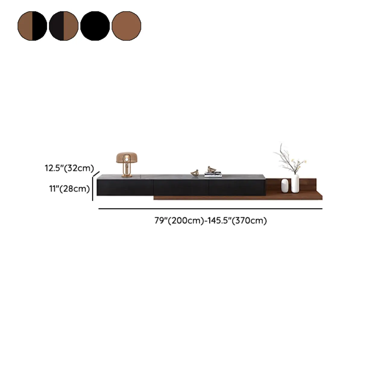 71" Walnut-Black Modern Stone TV Console with Drawers Image - 22 | homeyfad