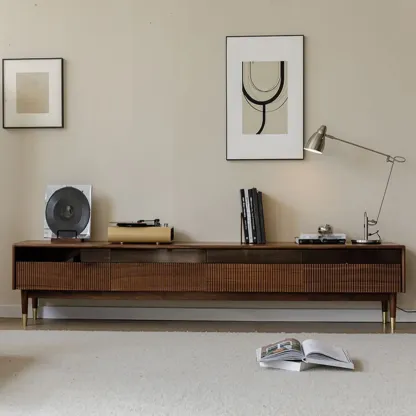 94.5" Scandinavian Walnut TV Stand with Drawers Image - 1