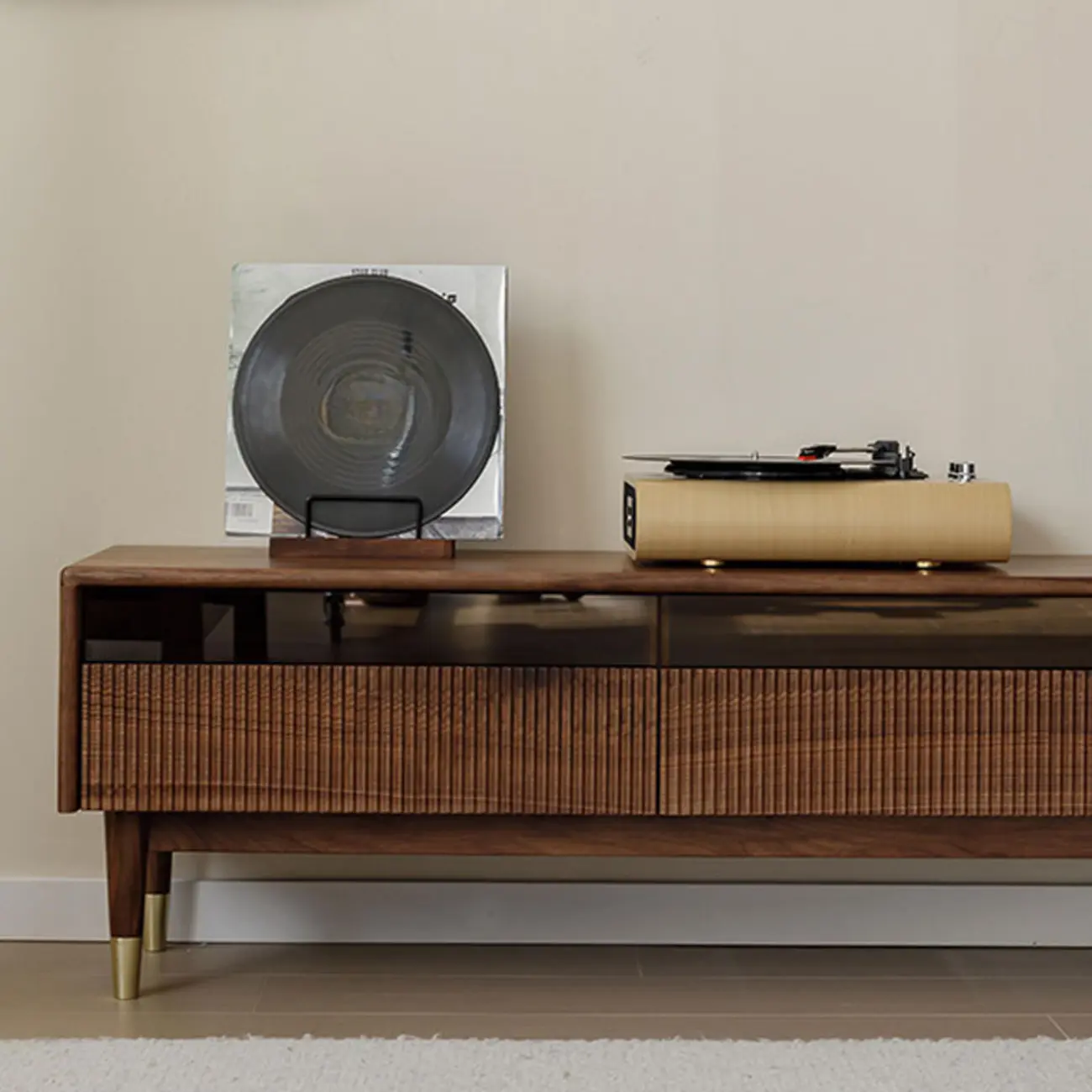 94.5" Scandinavian Walnut TV Stand with Drawers Image - 6 | homeyfad