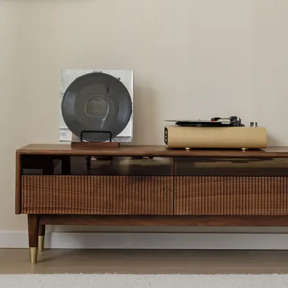 94.5" Scandinavian Walnut TV Stand with Drawers Image - 6