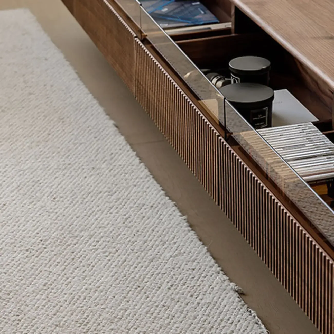 94.5" Scandinavian Walnut TV Stand with Drawers Image - 10