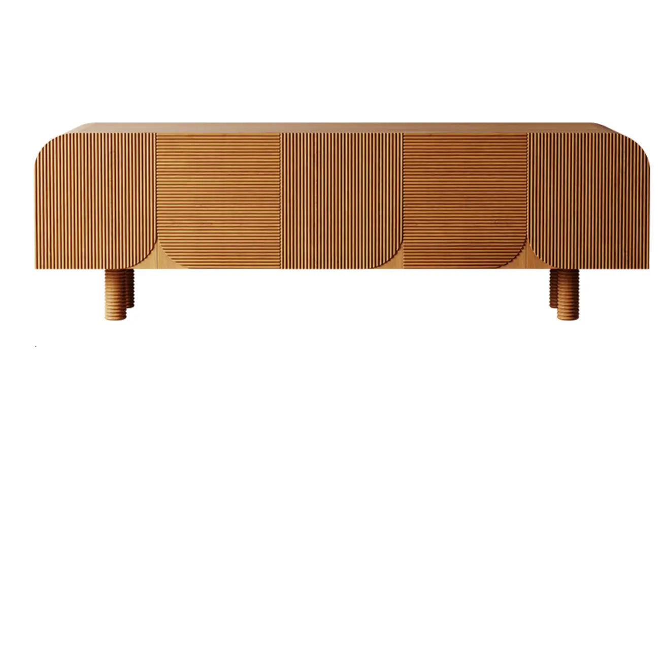 71" Rustic Brown Fluted Wooden TV Stand for Living Room Image - 3 | homeyfad