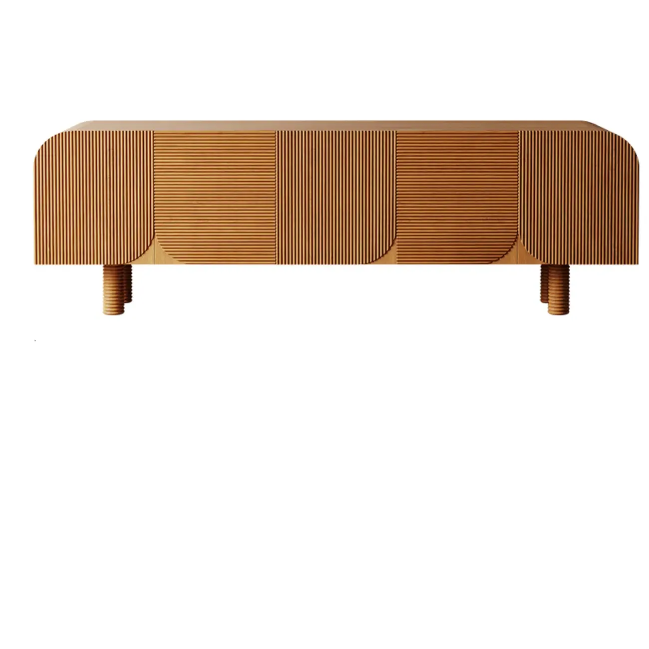 71" Rustic Brown Fluted Wooden TV Stand for Living Room Image - 3